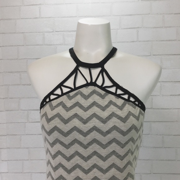 Nasty Gal Chevron Halter Cage Neck Mini Dress - Picture 2 of 4